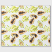 Waterverf Eetbaar Exotic Fruits Monogram Patroon Cadeaupapier (Vlak)