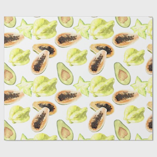 Waterverf Eetbaar Exotic Fruits Monogram Patroon Cadeaupapier (Vlak)