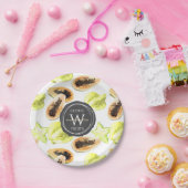 Waterverf Eetbaar Exotic Fruits Monogram Patroon Papieren Bordje (Feest)
