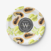 Waterverf Eetbaar Exotic Fruits Monogram Patroon Papieren Bordje (Voorkant)