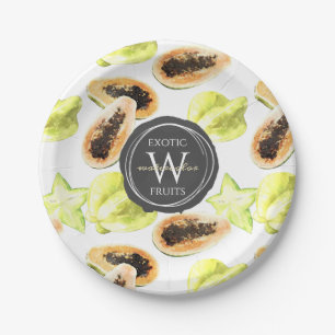 Waterverf Eetbaar Exotic Fruits Monogram Patroon Papieren Bordje