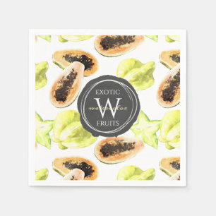 Waterverf Eetbaar Exotic Fruits Monogram Patroon Servet