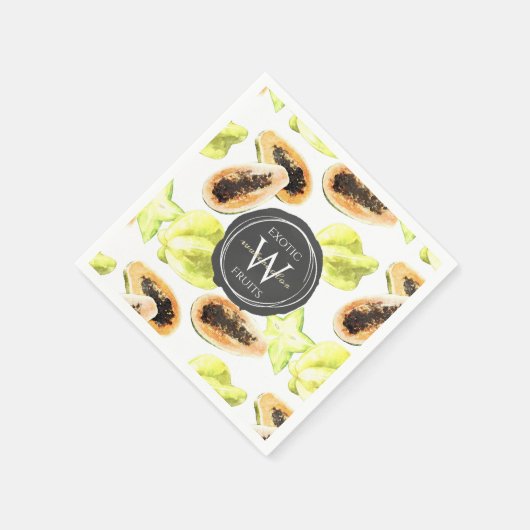 Waterverf Eetbaar Exotic Fruits Monogram Patroon Servet (Hoek)