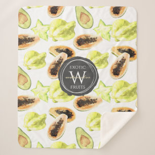 Waterverf Eetbaar Exotic Fruits Monogram Patroon Sherpa Deken
