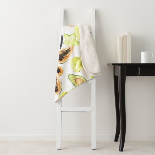 Waterverf Eetbaar Exotic Fruits Monogram Patroon Sherpa Deken (In situ)