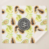 Waterverf Eetbaar Exotic Fruits Monogram Patroon Sherpa Deken (Voorkant (horizontaal))