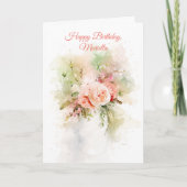 Waterverf-effect bloemen in Vase Birthday Card Kaart (Voorkant)