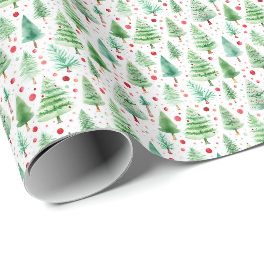 Waterverf effect diverse Fir Trees thema Cadeaupapier (Rol Hoek)