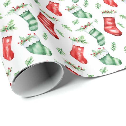 Waterverf effect Kerst Kousen Cadeaupapier (Rol Hoek)