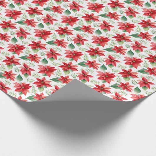 Waterverf effect Rode Poinsettia Cadeaupapier (Hoek)