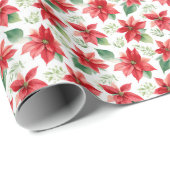 Waterverf effect Rode Poinsettia Cadeaupapier (Rol Hoek)