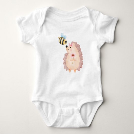 Waterverf egel cartoon spelen met een bij in romper (Voorkant)