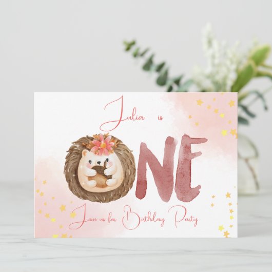 Waterverf egel eerste uitnodiging (Staand voorkant)