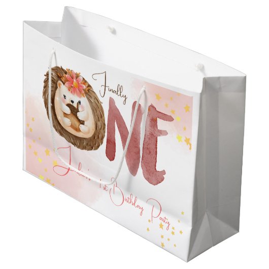 Waterverf Egel eerste verjaardag Groot Cadeauzakje (Voorkant Gekanteld)