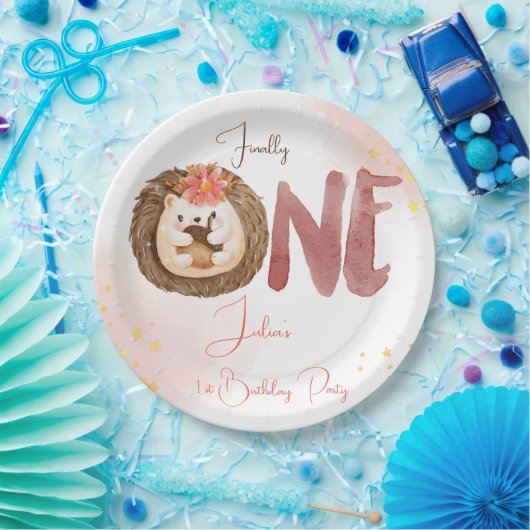 Waterverf Egel eerste verjaardag Papieren Bordje (Feest)