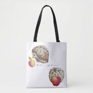 Waterverf egel en appelcanvas tas