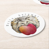 Waterverf egel en onderzetter van appelsteen (Gebogen)