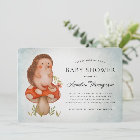 Waterverf egel en paddenstoel blauw Baby shower Kaart (Staand voorkant)