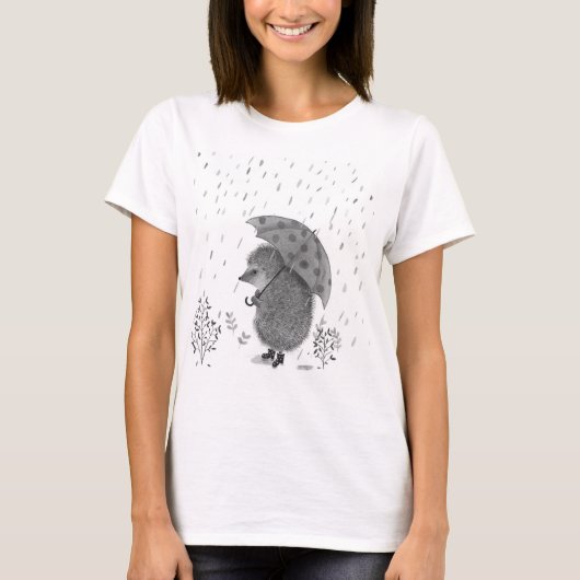 Waterverf Egel Rain Whimsical Illustratie T-shirt (Voorkant)