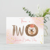 Waterverf egel tweede 2e verjaardag Uitnodiging (Staand voorkant)