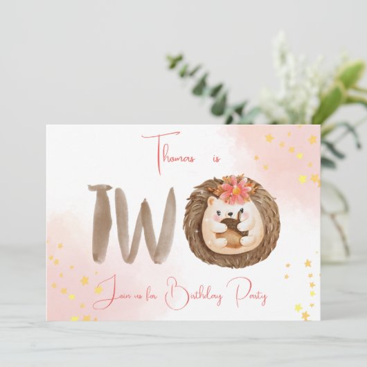 Waterverf egel tweede 2e verjaardag Uitnodiging (Staand voorkant)