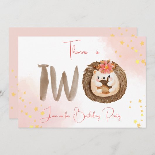 Waterverf egel tweede 2e verjaardag Uitnodiging (Voorkant / Achterkant)