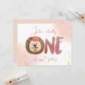 Waterverf egel voor eerste Happy Birthday Kaart (Voorkant / Achterkant in situ)