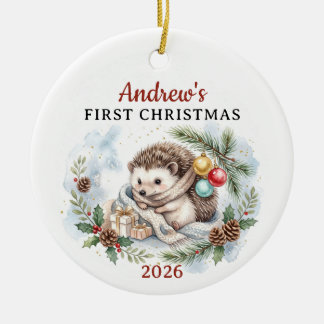 Waterverf Egeltje Baby Eerste Kerstmis Maatwerk Keramisch Ornament