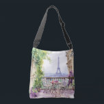 Waterverf Eifel Tower Paris Frans Café Crossbody Tas<br><div class="desc">Waterverf Eifel Tower Paris French Cafe Crossbody Tassen beschikt over een waterverf Franse café zithoek met Paris en de Eifel Tower op de achtergrond. Creëer door Evco Studio www.zazzle.com/store/evcostudio</div>
