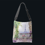 Waterverf Eifel Tower Paris Frans Café Crossbody Tas<br><div class="desc">Waterverf Eifel Tower Paris French Cafe Crossbody Tassen beschikt over een waterverf Franse café zithoek met Paris en de Eifel Tower op de achtergrond. Creëer door Evco Studio www.zazzle.com/store/evcostudio</div>