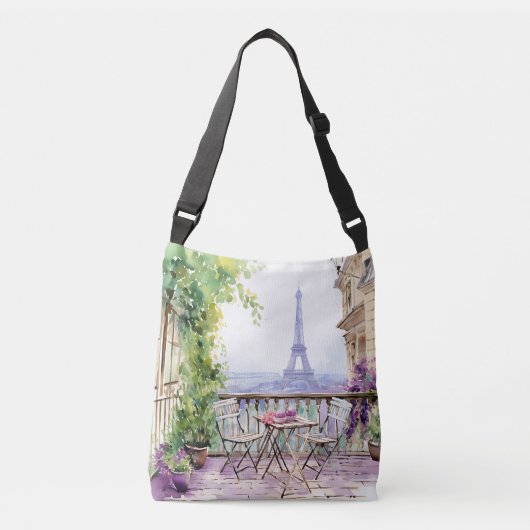 Waterverf Eifel Tower Paris Frans Café Crossbody Tas (Voorkant)