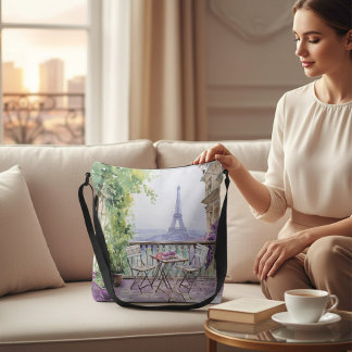 Waterverf Eifel Tower Paris Frans Café Crossbody Tas