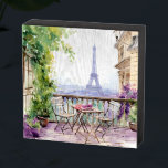 Waterverf Eifel Tower Paris Frans Café Houten Kist Print<br><div class="desc">Waterverf Eifel Tower Paris French Cafe Wooden Box Sign beschikt over een waterverf Franse café zithoek met Paris en de Eifel Tower op de achtergrond. Creëer door Evco Studio www.zazzle.com/store/evcostudio</div>