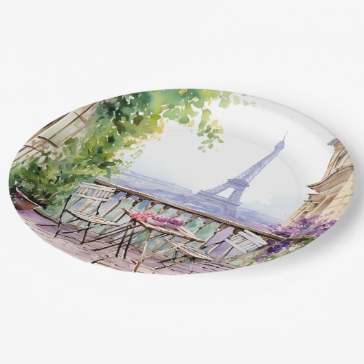 Waterverf Eifel Tower Paris Frans Café Papieren Bordje (Gekanteld)