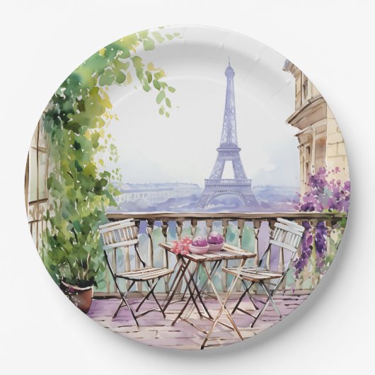 Waterverf Eifel Tower Paris Frans Café Papieren Bordje (Voorkant)