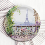 Waterverf Eifel Tower Paris Frans Café Papieren Bordje<br><div class="desc">Waterverf Eifel Tower Paris French Cafe Paper Party Borden beschikt over een waterverf Franse café zithoek met Paris en de Eifel Tower op de achtergrond. Creëer door Evco Studio www.zazzle.com/store/evcostudio</div>