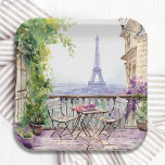 Waterverf Eifel Tower Paris Frans Café Papieren Bordje<br><div class="desc">Waterverf Eifel Tower Paris French Cafe Paper Party Borden beschikt over een waterverf Franse café zithoek met Paris en de Eifel Tower op de achtergrond. Creëer door Evco Studio www.zazzle.com/store/evcostudio</div>