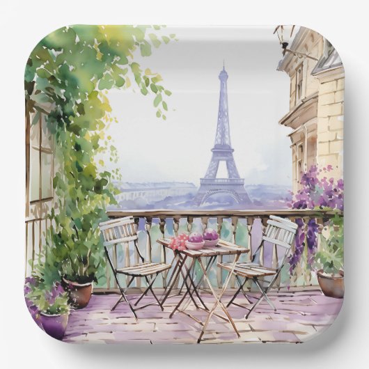 Waterverf Eifel Tower Paris Frans Café Papieren Bordje (Voorkant)