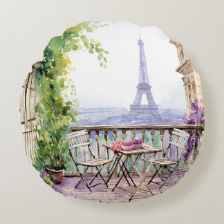 Waterverf Eifel Tower Paris Frans Café Rond Kussen