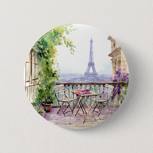 Waterverf Eifel Tower Paris Frans Café Ronde Button 5,7 Cm (Voorkant)