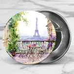 Waterverf Eifel Tower Paris Frans Café Ronde Button 5,7 Cm<br><div class="desc">Waterverf Eifel Tower Paris French Cafe Buttonnen beschikt over een waterverf Franse café zithoek met Paris en de Eifel Tower op de achtergrond. Creëer door Evco Studio www.zazzle.com/store/evcostudio</div>