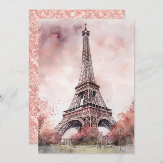 Waterverf Eiffel Tower Feestdagenkaart (Voorkant / Achterkant)