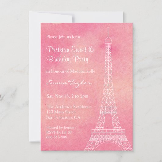 Waterverf Eiffel Tower Parisian Birthday Kaart (Voorkant)