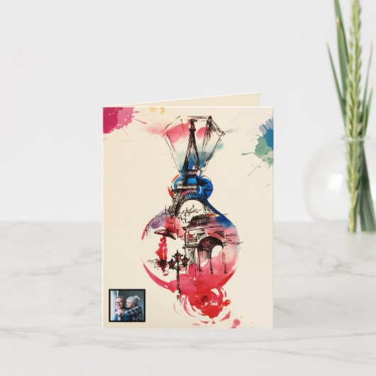  Waterverf Eiffel Tower Travel Love Feestdagen Kaart (Voorkant)