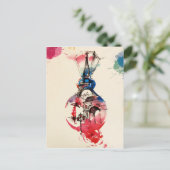 Waterverf Eiffel Tower Travel Love Feestdagenkaart (Staand voorkant)