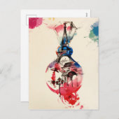 Waterverf Eiffel Tower Travel Love Feestdagenkaart (Voorkant / Achterkant)