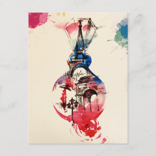 Waterverf Eiffel Tower Travel Love Feestdagenkaart (Voorkant)