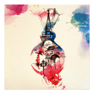 Waterverf Eiffel Tower Travel Love Foto Afdruk