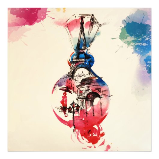 Waterverf Eiffel Tower Travel Love Foto Afdruk (Voorkant)