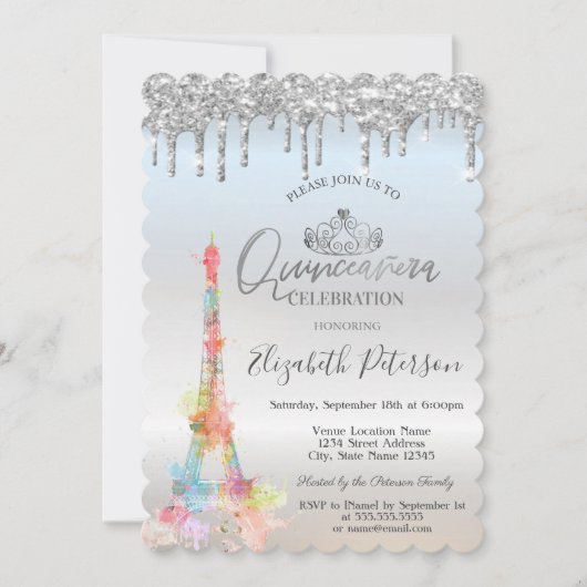 Waterverf Eiffeltoren, Drivers Quinceañera Kaart (Voorkant)